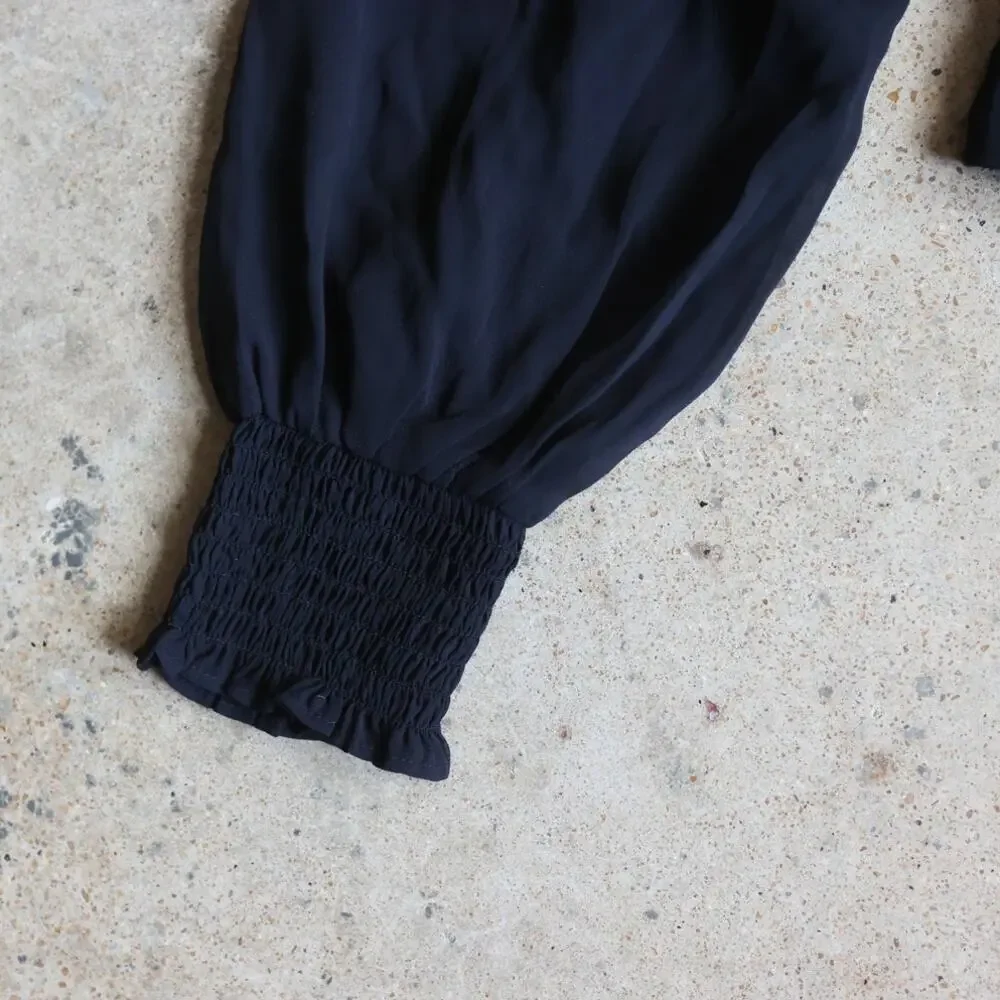 Abercrombie Black Puff Sleeve Cropped Blouse Y2K Coquette M